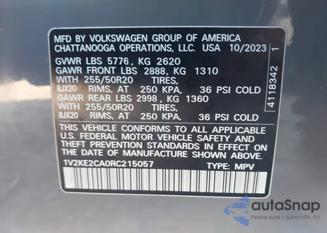 2024 Volkswagen Atlas Cross Sport 2.0T Se W/Technology из США, поврежденный, VIN 1V2KE2CA0RC215057